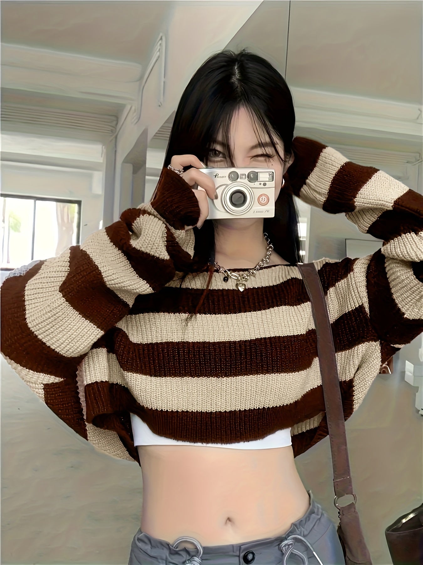 Women'S Y2K Style Color Block Knit Crew Neck Short Sleeve Pullover - 100% Polyester Jersey, All Seasons, Knit Fabric, Young Fashion