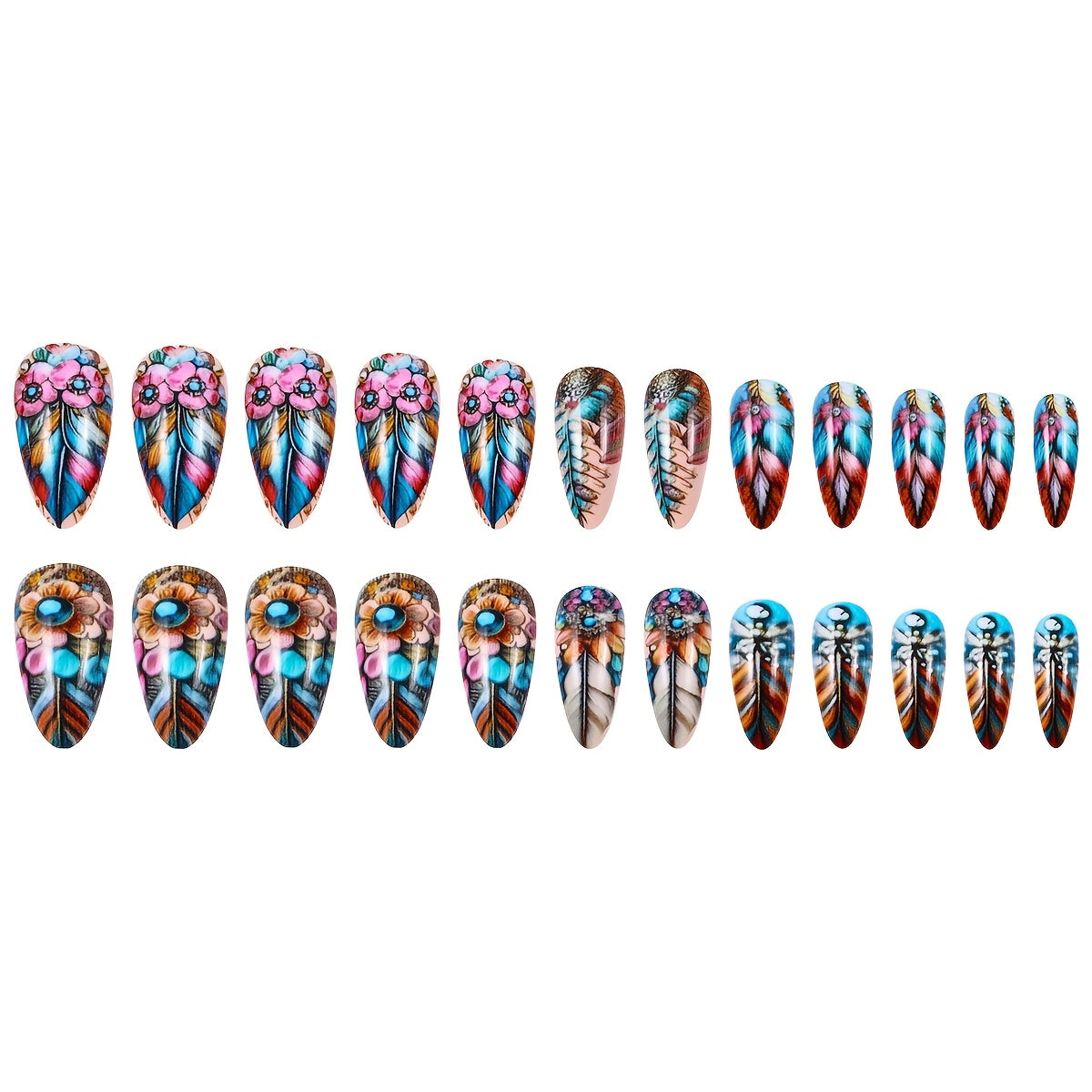 72pcs 3box European And American Wearable Nail Color Feather Nail Patch Retro Ins Style Nail Patch Wearable Fake Nail