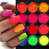12 Colors Neon Fluorescent Powder Fluorescent Nail Glitter Set Shiny Dark Chrome Powder DIY Gel Polishing Nail Art Decoration