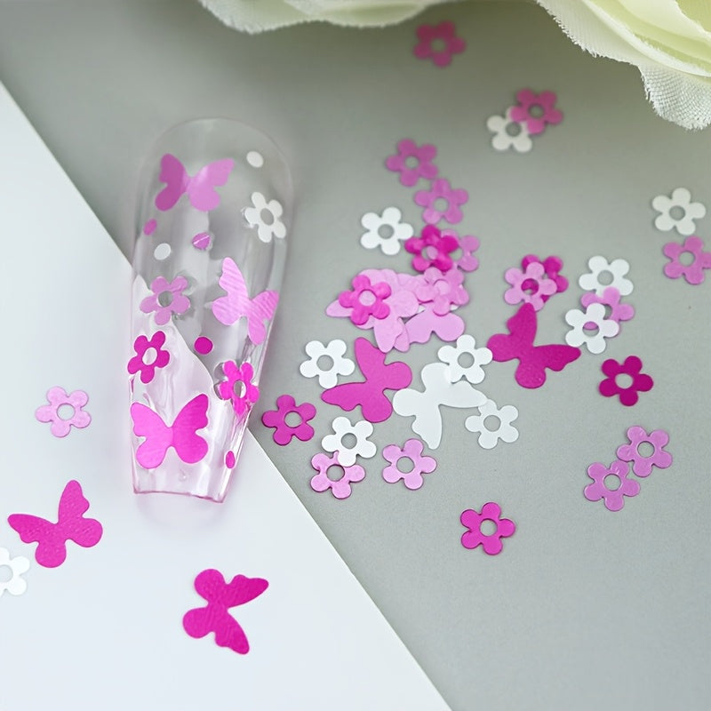 12 Grids Butterfly Flower Nail Art PET Ultra-Thin Pearlescent Sequins DIY Nail Decoration