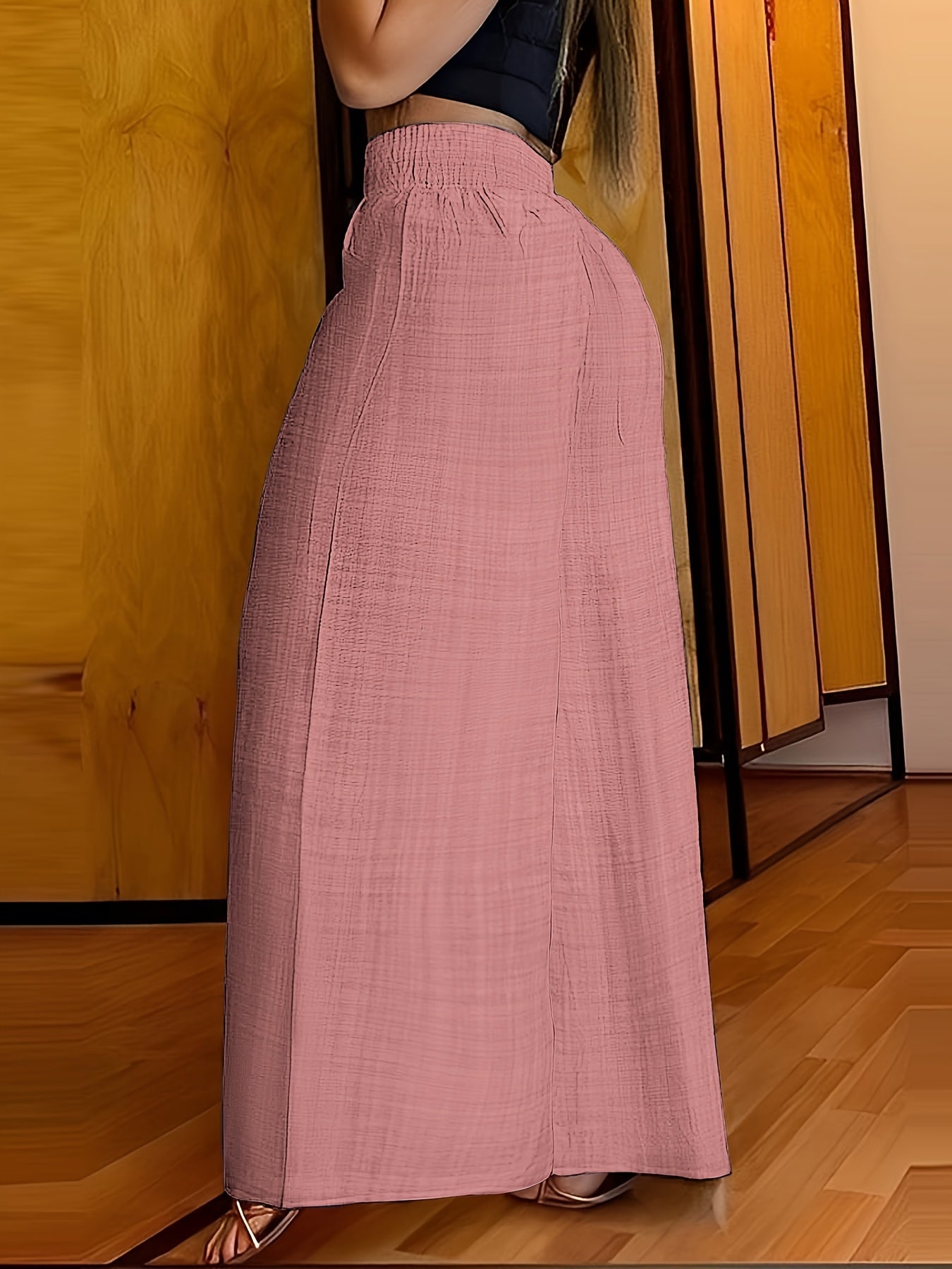 Solid Simple Palazzo Pants, Casual Wide Leg Elastic Waist Pants, Women's Clothing