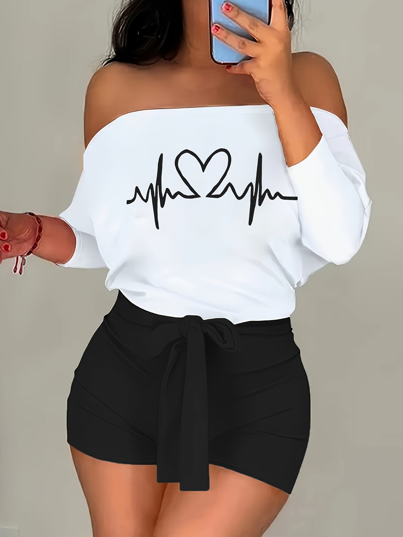 8016A92 European and American Women's Clothing New Casual Loose Shoulder Shorts Suit Two-piece Set with Belt