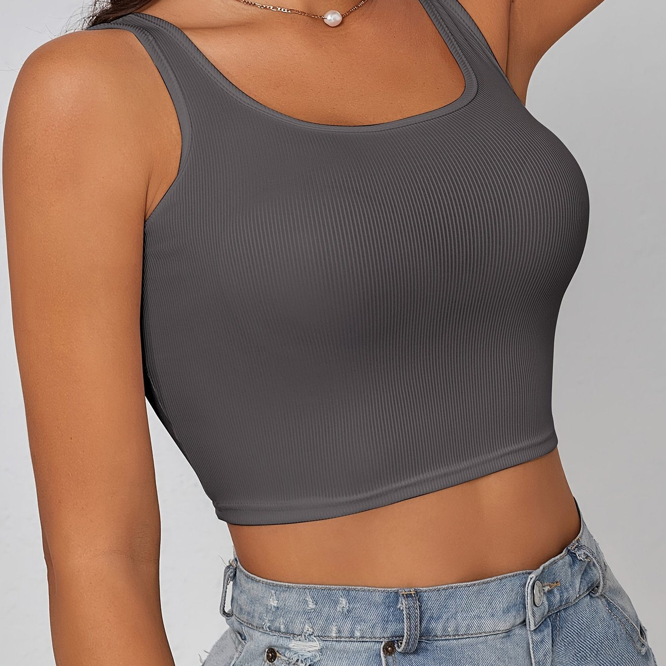 NADIA GO Women's Sleeveless Tank Top - Soft Pastel Pink, Ribbed Polyester-Elastane Blend, Casual Slim Fit Crop Vest for Summer Layering