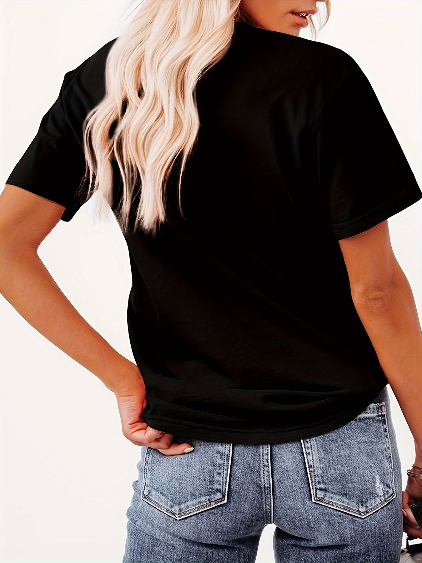 Women's Calvin-Inspired Graphic Tee – Casual Short Sleeve Crew Neck Top in Black, Soft & Stretchy Everyday Shirt