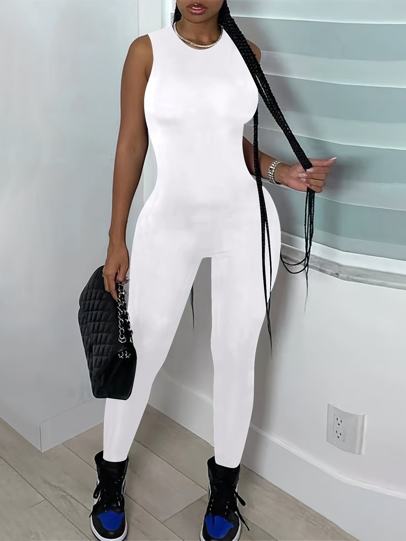 Women'S Sexy Polyester 96% Knit Fabric Crew Neck Solid Color All-Season Unitard with 4% Elastane - Comfortable Stretch Fit
