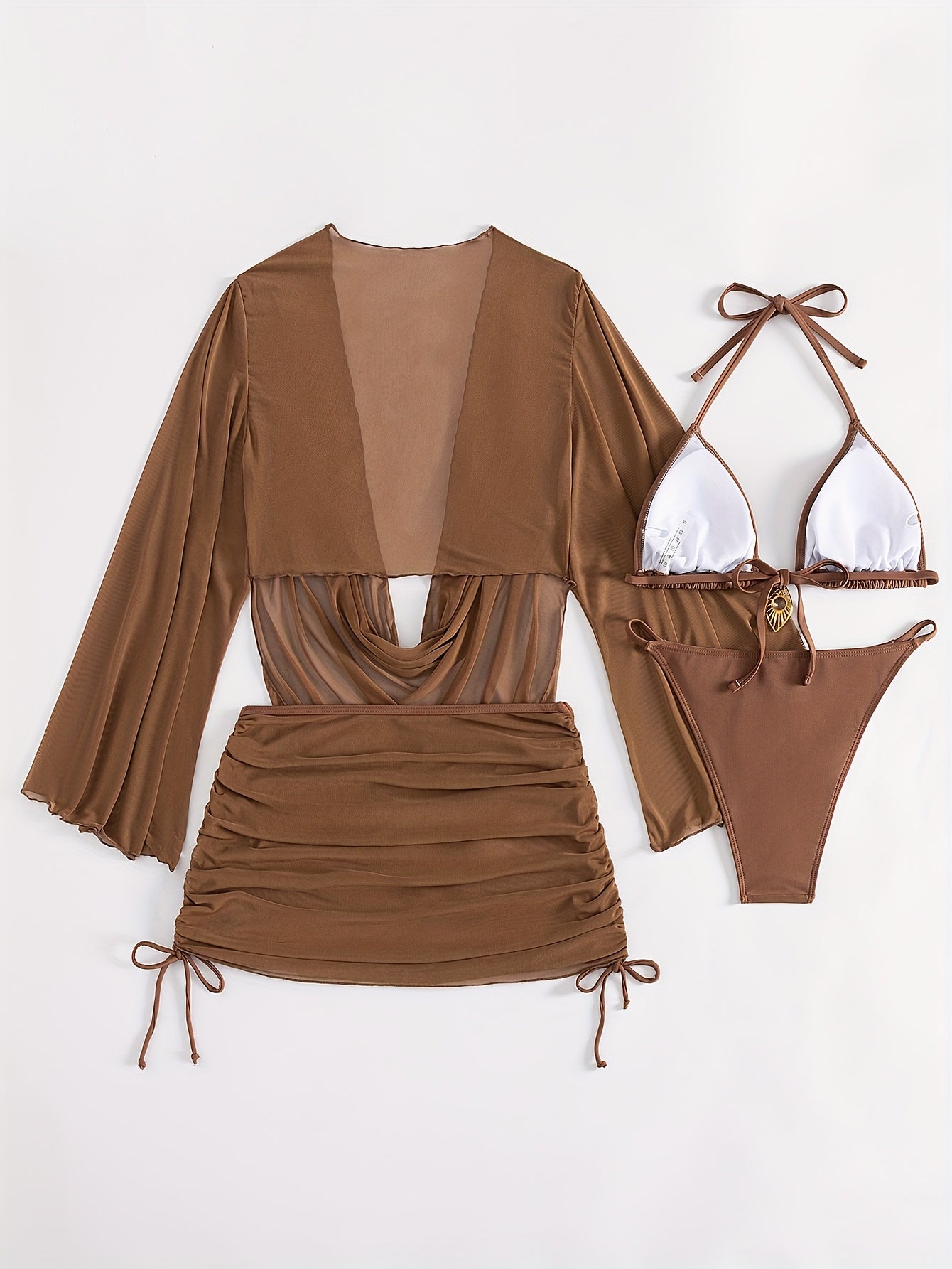 [Sexy Bikini Set] Stylish Sexy Four-Piece Bikini Set with Sheer Cover-Up, European and American