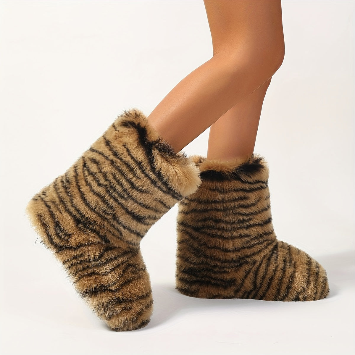 Women's Mid-calf Fluffy Boots, Platform Soft Sole Warm Lined Winter Boots, Fuzzy Faux Fur Snow Boots