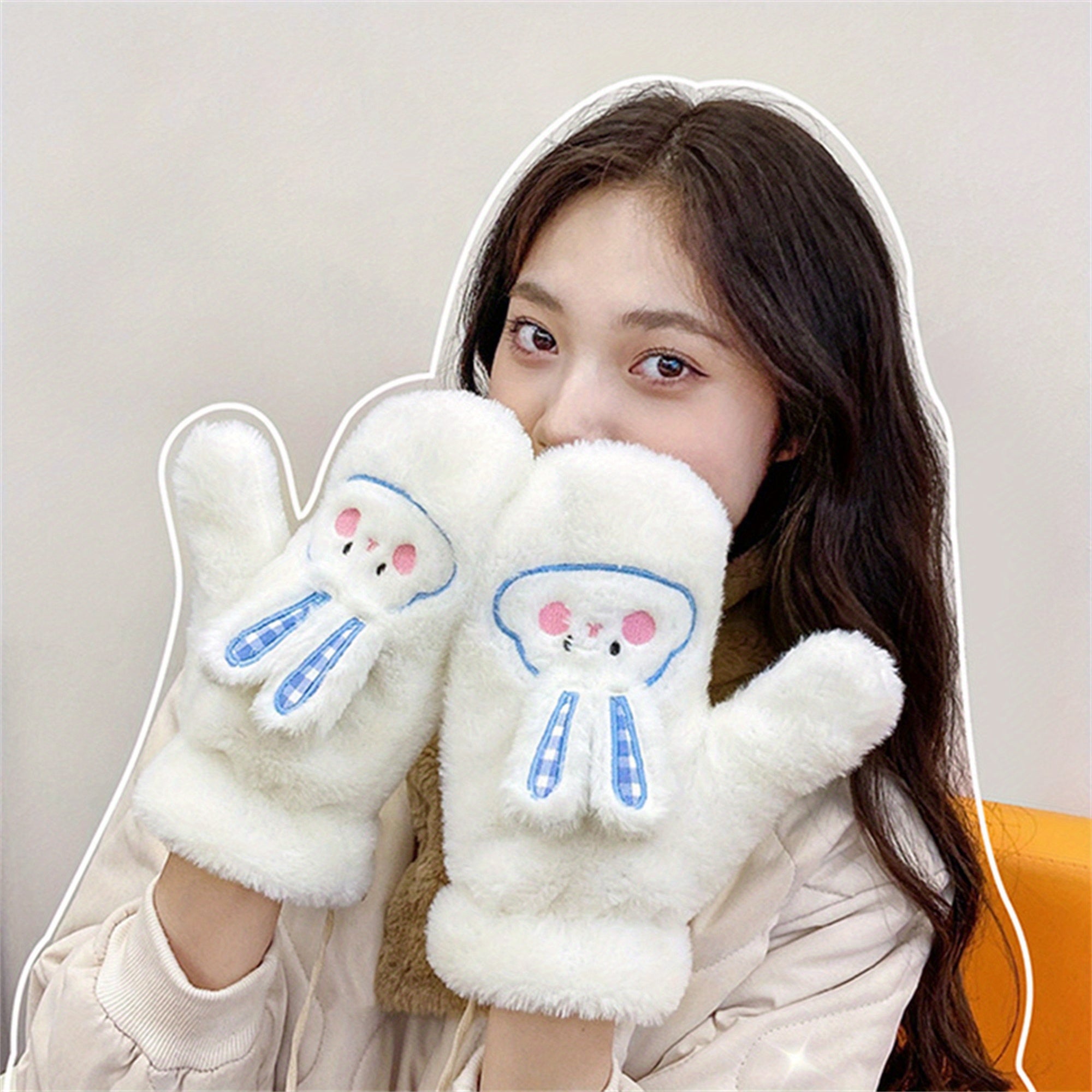 Women's Winter Mittens | Cute Rabbit Design Fleece Gloves | Pink Cotton Blend with Bunny Ears and Face | Plush Warmth for Cold Weather | Non-Stretch, Hand Washable | Cozy Outdoor Accessory