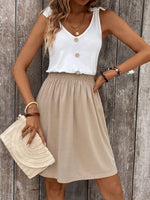 Spring Summer New Womens Dress Sleeveless Waist-Cinched Color-Block Design With Coconut-Button Details