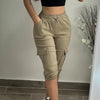 Flap Pockets Cargo Pants, Casual High Waist Cropped Pants For Spring & Summer, Women's Clothing