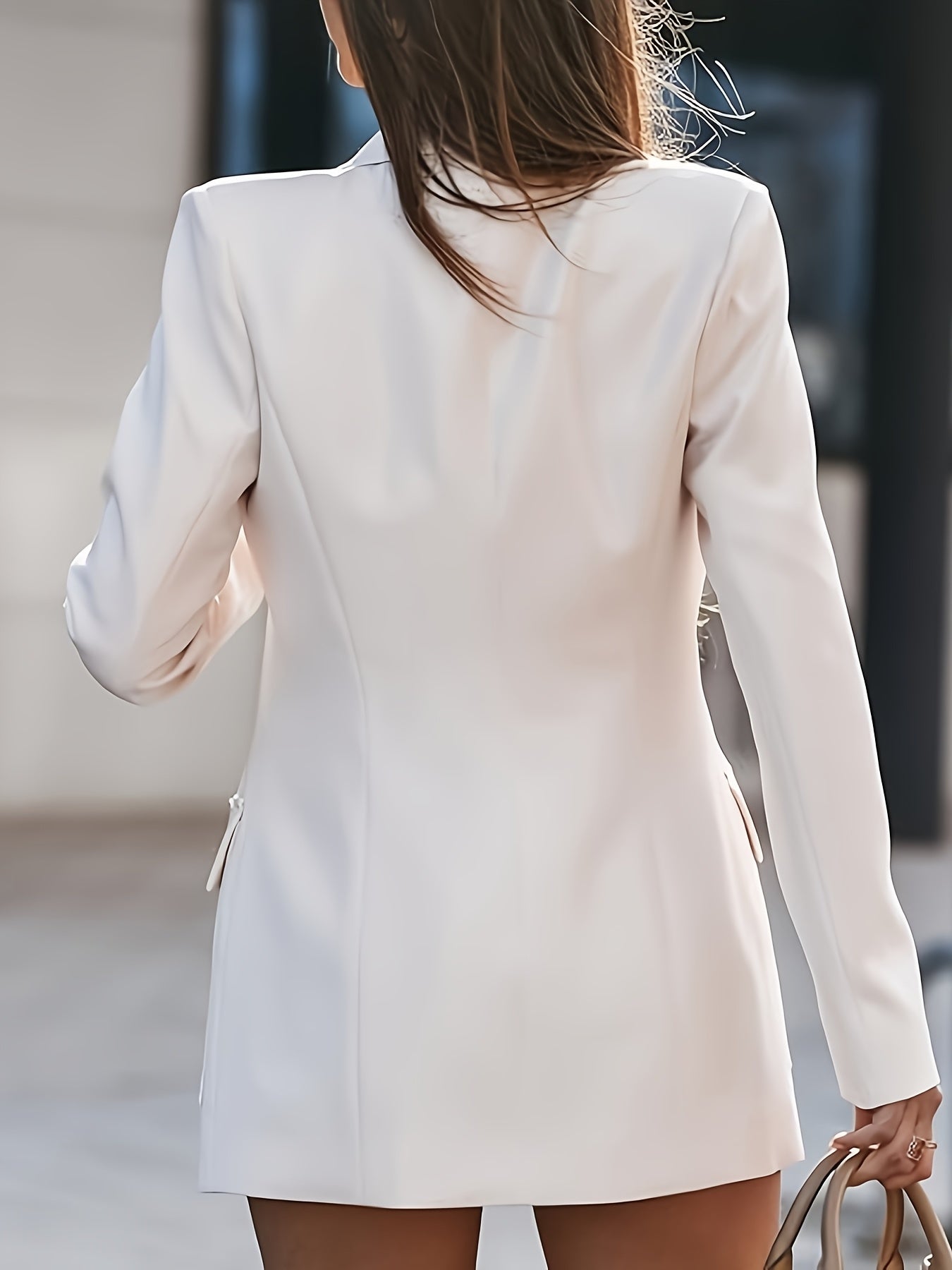 Elegant Women'S Long Sleeve Blazer with Multiple Pockets - Casual Chic, White, Polyester, Single-Breasted, Spring/Fall Jacket, Casual Chic Jacket|Sophisticated Suit|Polyester Fabric