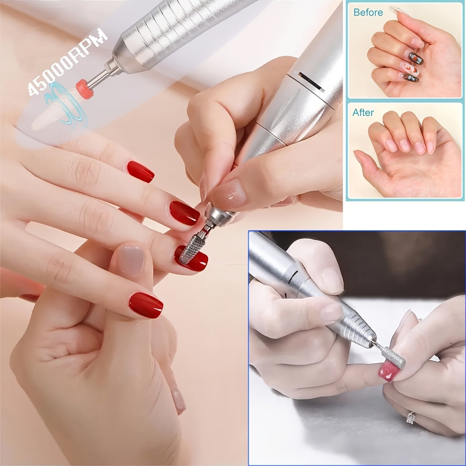 45000RPM Rechargeable Nail Drill Electric Nail File Machine, Perfect For Home And Salon Use, Professional Nail Drill For Acrylic Gel Nails, Manicure Pedicure Polishing, Pink, Unicorn Purple