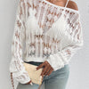 Versatile Women's Crew Neck Long Sleeve Loose Knit Sweater, Solid Hollow Out Top for Everyday Wear