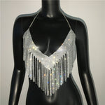Glamorous Golden-Tone Rhinestone Tassel Necklace - Luxurious Alloy Crop Top with Sparkling Fringe Detail, Perfect for Parties & Celebrations