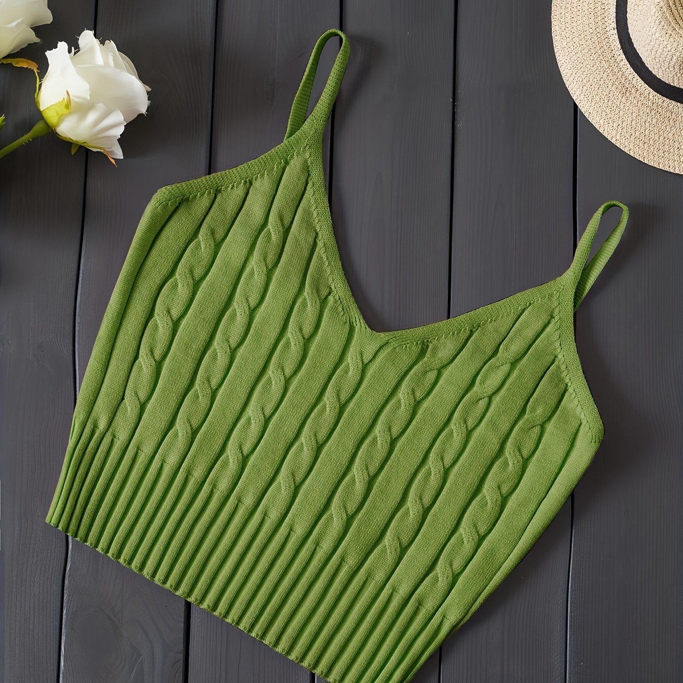 Romantic Valentines Day Soft Knit Cami Crop Top - Flirty Sleeveless Style for Spring & Summer - Comfortable Casual Wear, Womens Fashion Essential