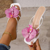 Women's Summer Rose Petal Open-Toe French Heel Sandals - Elegant Floral PU Cover Slip-On Shoes with Adjustable Straps & Comfortable Rubber Sole for Casual & Formal Events, Dressy Shoes