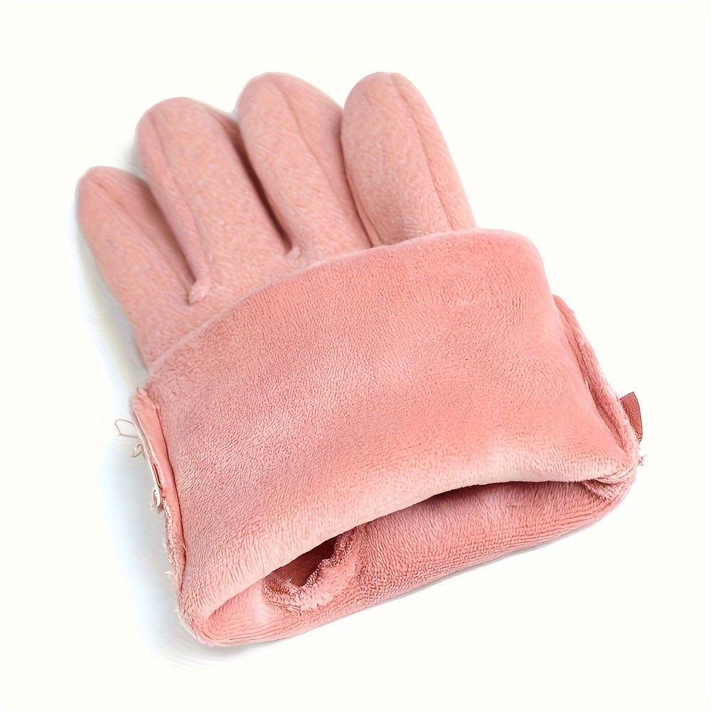 Winter Velvet-Lined Touchscreen-Compatible Wrist-Length Mitts with Chic Bow Accent for Women, Suitable for Ages 15+, 100% Acrylic, Woven