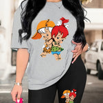 Trendy Cartoon Graphic Tee & High-Waisted Biker Shorts - Soft, Stretchy, and Comfortable Polyester Blend for Spring/Summer Outfits