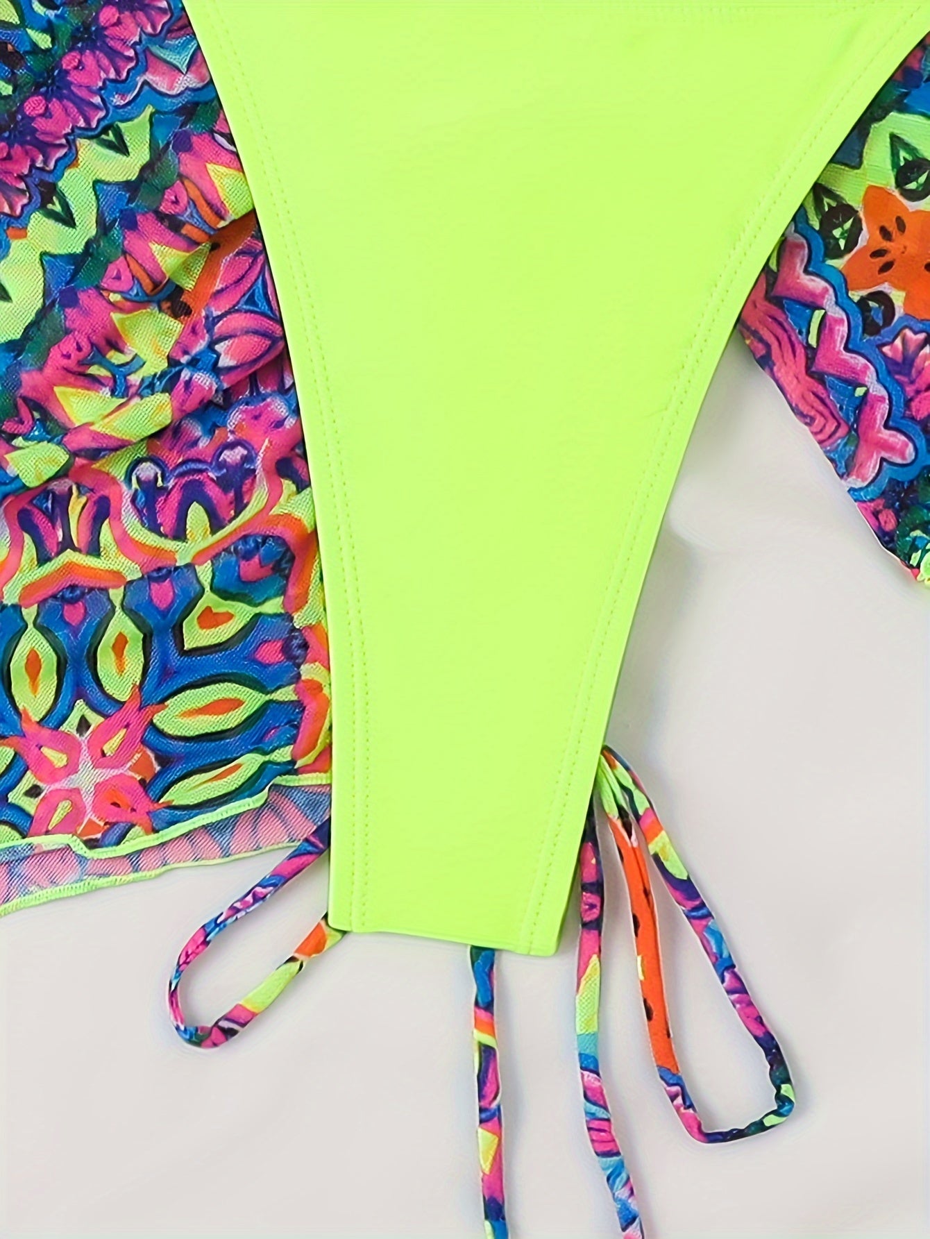 4-Piece Bikini Swimsuit Set - Vibrant Allover Print, Chic Halter Neck, Adjustable Tie Back, Flattering Backless High-Cut, Long Sleeves, Detachable Cover Up Shrug, and Flowy Skirt - Womens Swimwear & Clothing Essentials