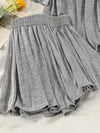 Plus Size Women's Spring/Summer Casual Outfit: Short Sleeve Henley Top with Ribbed Hem and Elastic Shorts