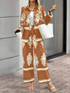 2pcs Elegant Special Set for Women with Random Print Front Button Long Sleeve Top and Pants Casual Suit