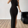 Casual Breathable Cut Out Split Dress, Sleeveless Crew Neck Summer Party Dress for Women