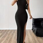 Casual Breathable Cut Out Split Dress, Sleeveless Crew Neck Summer Party Dress for Women
