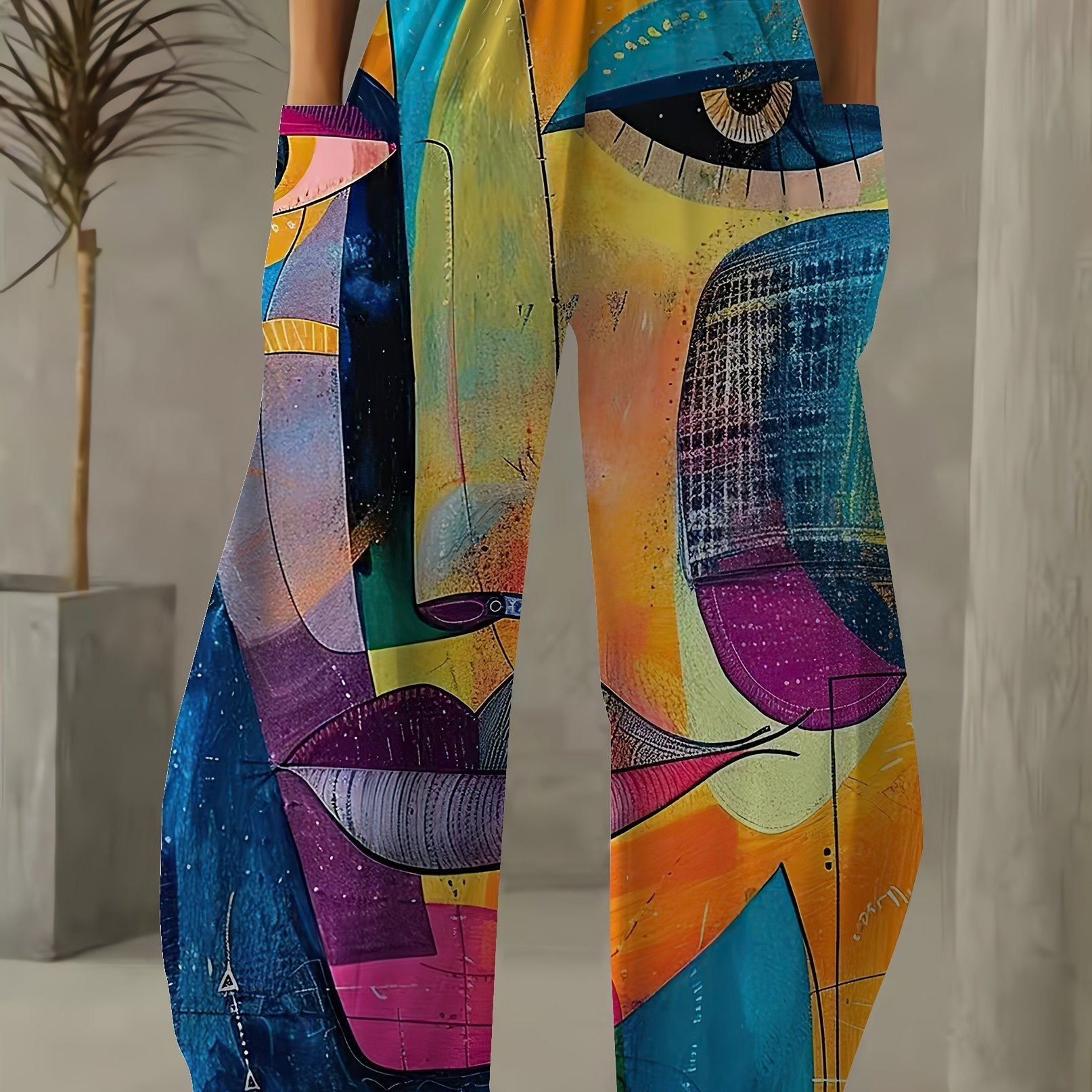 Women'S Graffiti 3D Print Wide Leg Palazzos - Casual Loose Fit Polyester 100% Long Pants with Pockets for All Seasons - Woven Non-Stretch Fabric, 120g/m² - Weekend Casual Wear