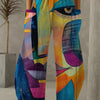 Women'S Graffiti 3D Print Wide Leg Palazzos - Casual Loose Fit Polyester 100% Long Pants with Pockets for All Seasons - Woven Non-Stretch Fabric, 120g/m² - Weekend Casual Wear