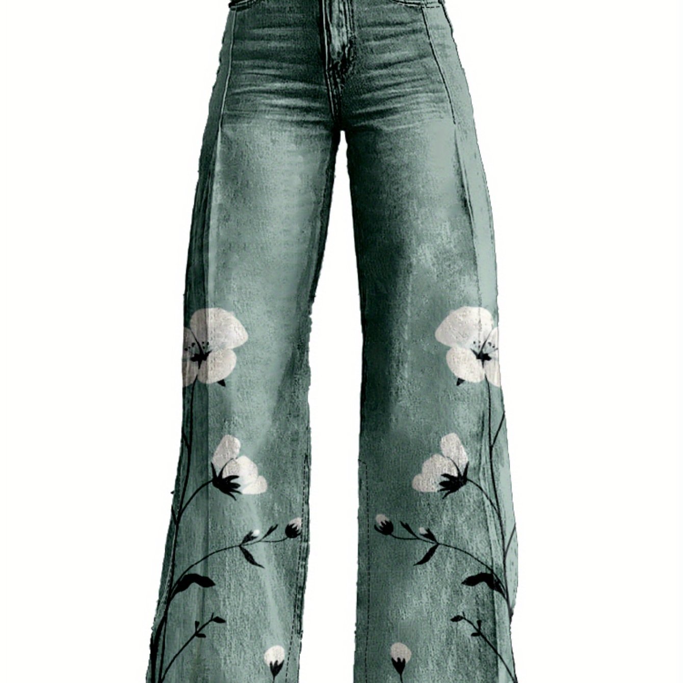 Y2K High Waisted Flared Wide Leg Pants for Women - 3D Printed Abstract Floral Design, Loose Floor-Length Comfort, Polyester Casual Hip Hop Style, Spring/Autumn Machine Washable