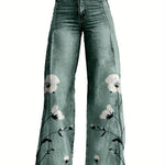 Y2K High Waisted Flared Wide Leg Pants for Women - 3D Printed Abstract Floral Design, Loose Floor-Length Comfort, Polyester Casual Hip Hop Style, Spring/Autumn Machine Washable