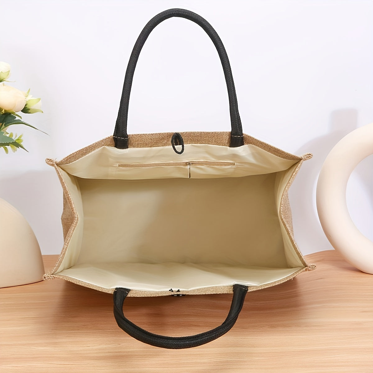 2-Piece Set Women's Fashion Printed Tote Bag and Mini Coin Purse - Casual Style, Machine Washable, Khaki Fabric with Shoulder Straps, Snap Closure, Polyester Lining, Position Print, No Oil Edging - For Women - Suitable for Ev