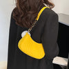 Chic Felt Women's Shoulder Bag with Pom-Pom Charms - Adjustable Strap, Quilted Design, Available in White/Red/Black - Ideal Holiday Gift, Novelty Purse