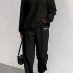 two-piece Women's Letter Print Matching Sweatshirt & Sweatpants Set, Casual Long Sleeve Crew Neck Sweatshirt & Sporty Joggers Outfit