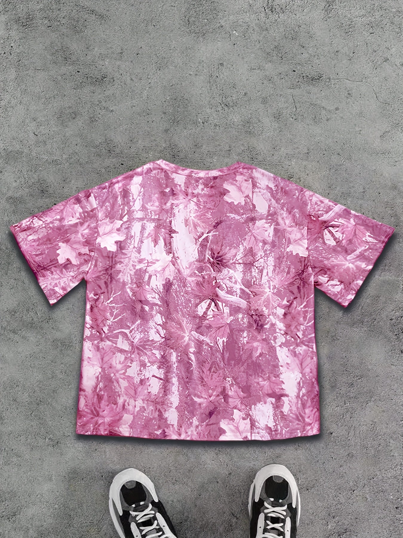 Women'S Casual Loose Fit Camo Print T-Shirt - Short Sleeve, Round Neck, Stretchy Polyester Blend, Purple Camouflage with Rugged White Detail, Perfect for Spring/Summer/Fall