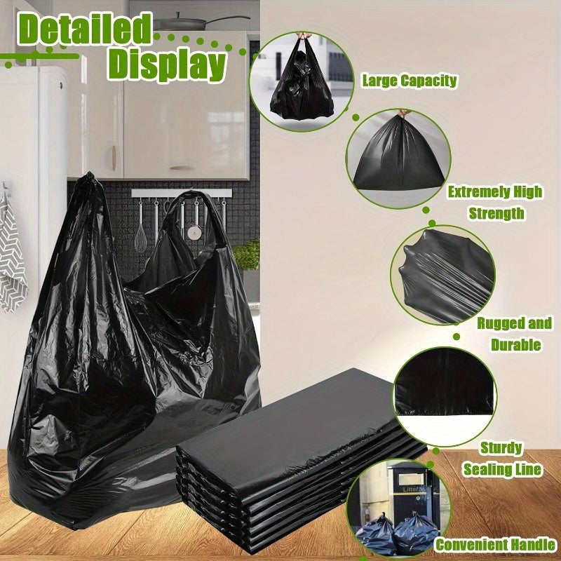 100pcs Black Plastic Bags with Handles, Large Black Supermarket Bags, Black T-Shirt Shopping Bags, Wholesale 20.5"X12.6", 35 Micron Heavy Duty