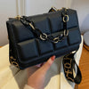 Black Synthetic Leather Mini Plaid Crossbody Bag with Adjustable Strap & Golden-Tone Chain Detail - Stylish Women’s Handbag for Everyday Use, Mini Purse