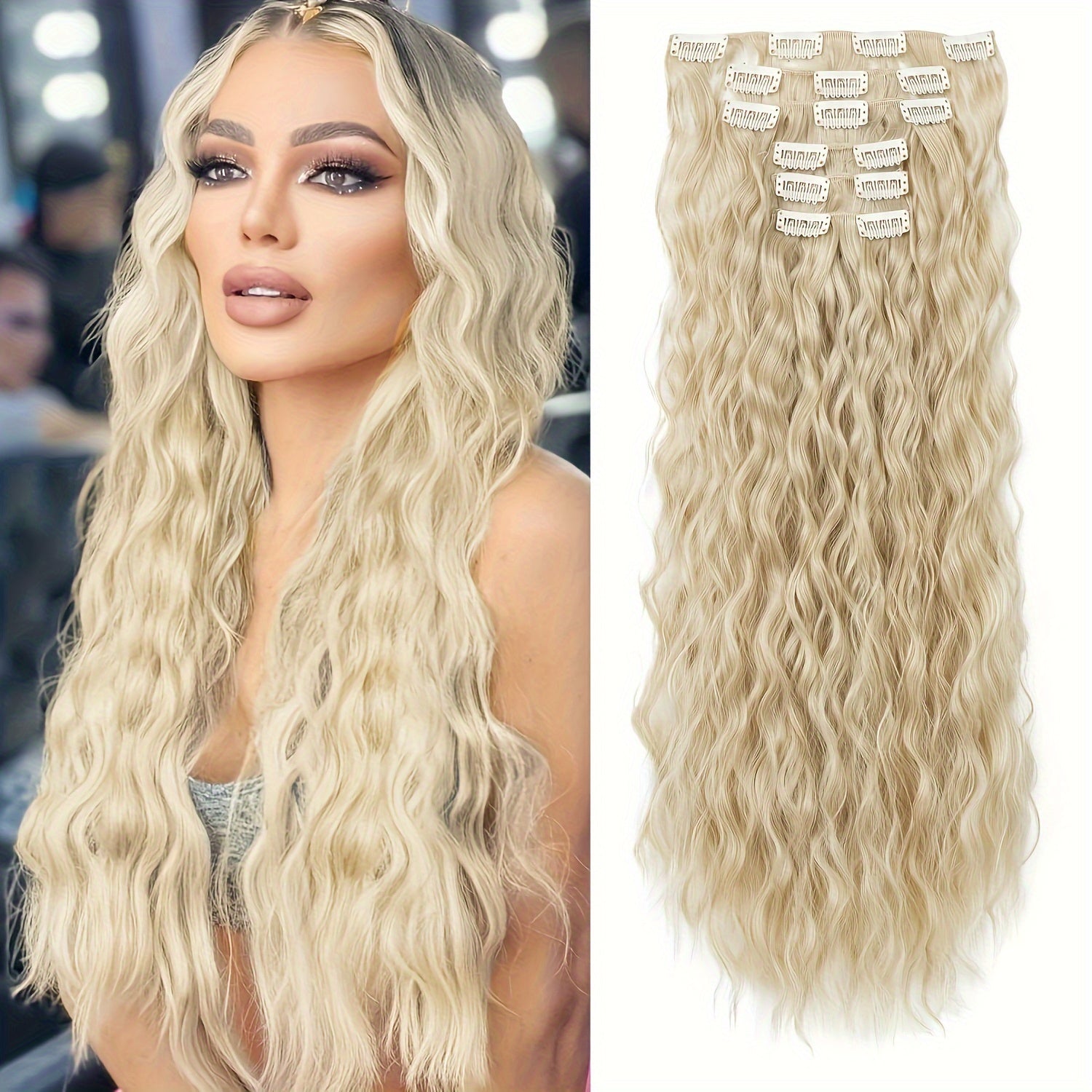16 Thick Black Hair Clips for Synthetic Curls, Completely Soft And Invisible Fiber Hair Extensions, 24 Inches Long.