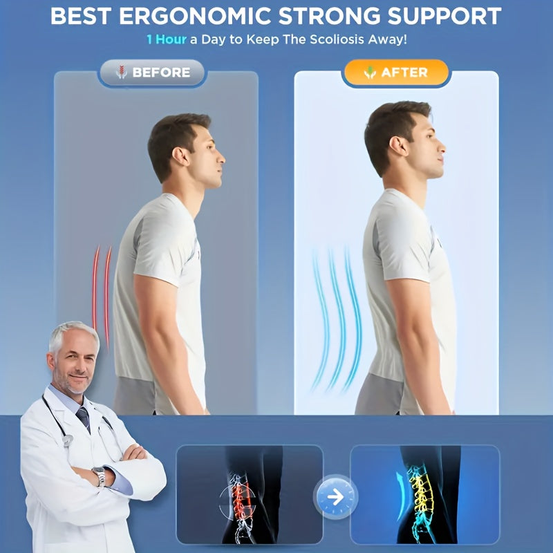 3D Lumbar Cushion for Back Support, Non-Slip 6X Back Support Strap, Optional Straps for Men And Women, Soft Breathable Mesh Fabric for Lumbar Support.