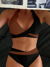 Women's Cross-Strap Halter Bikini Set – Sexy Two-Piece Swimsuit with Hollow Detail, High-Stretch Solid Color Beachwear