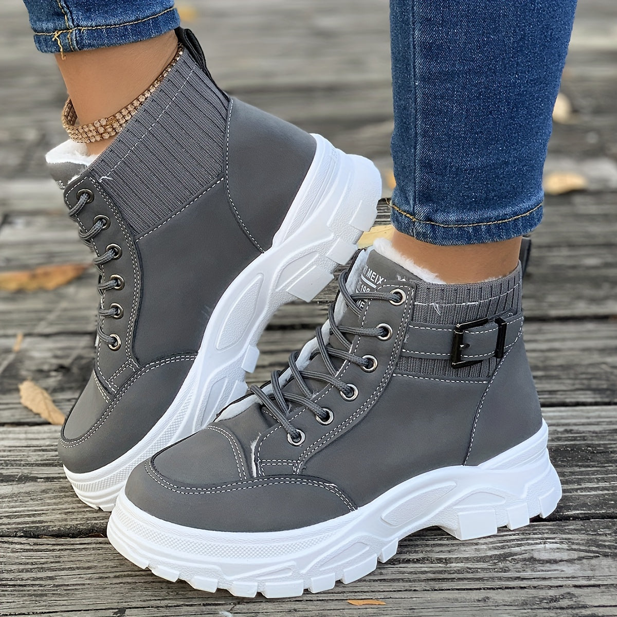 Women's Waterproof Snow Boots, Solid Color Faux Leather Upper, Fabric Lining, TPU Sole, Autumn-Winter, Winter Boots