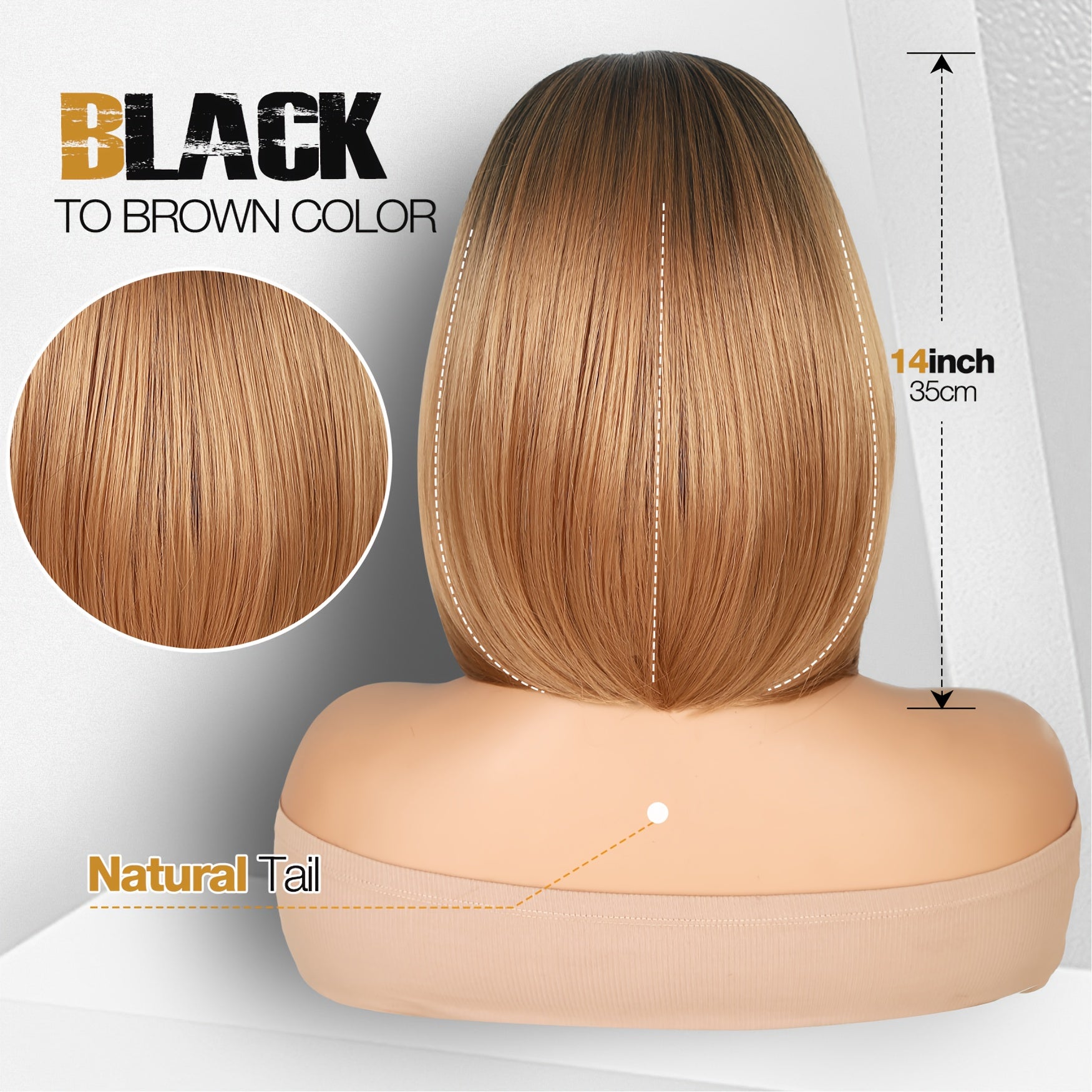 Chic Ombre Brown 12" Bob Wig for Women - Soft, Straight Synthetic Hair with Side Part, No Bangs | Natural-Looking, Easy to Style & Wear, High-Quality Shoulder-Length Wig, Versatile Hair Wig|Side Part Wig|Highquality Synthetic
