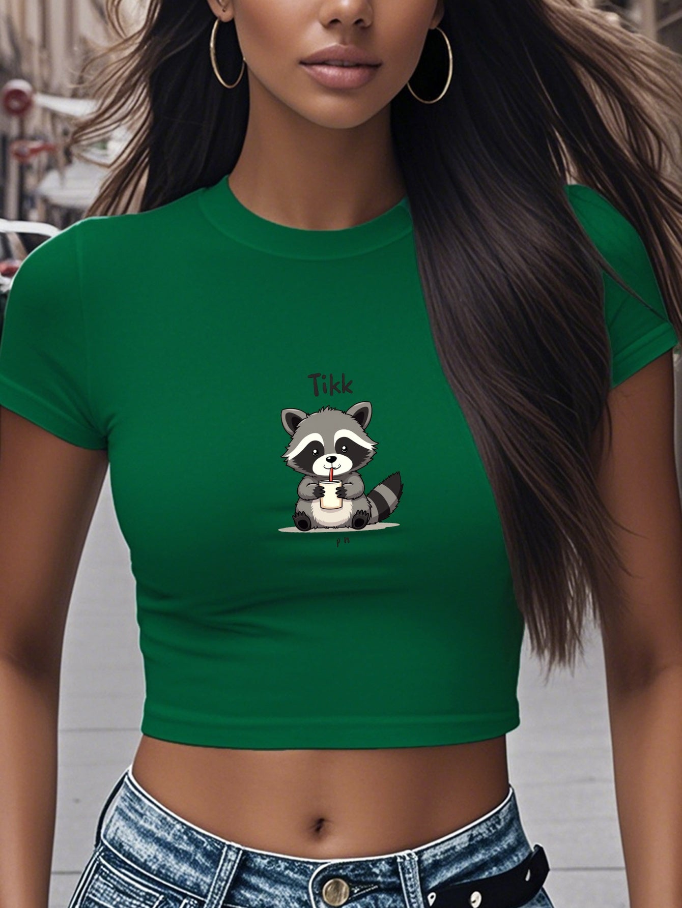 Women'S "TikTok" Graphic Raccoon Short Sleeve T-Shirt - White, Casual, All-Season Top with Round Neck, Casual Attire | Playful Print | Comfortable Fit, Raccoon Shirt
