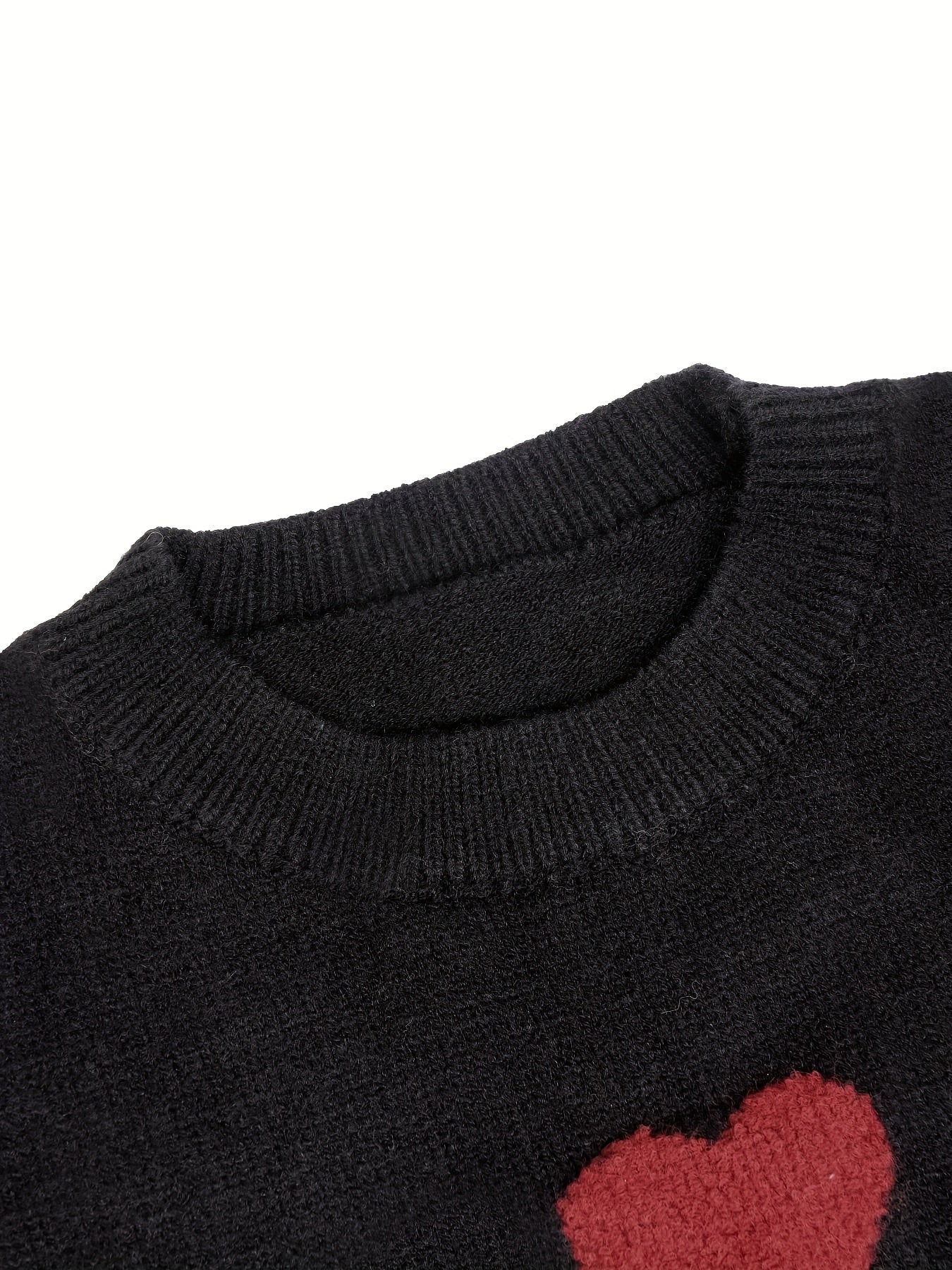 Valentine's Day Heart Pattern Sweater, Casual Long Sleeve Drop Shoulder Sweater, Women's Clothing