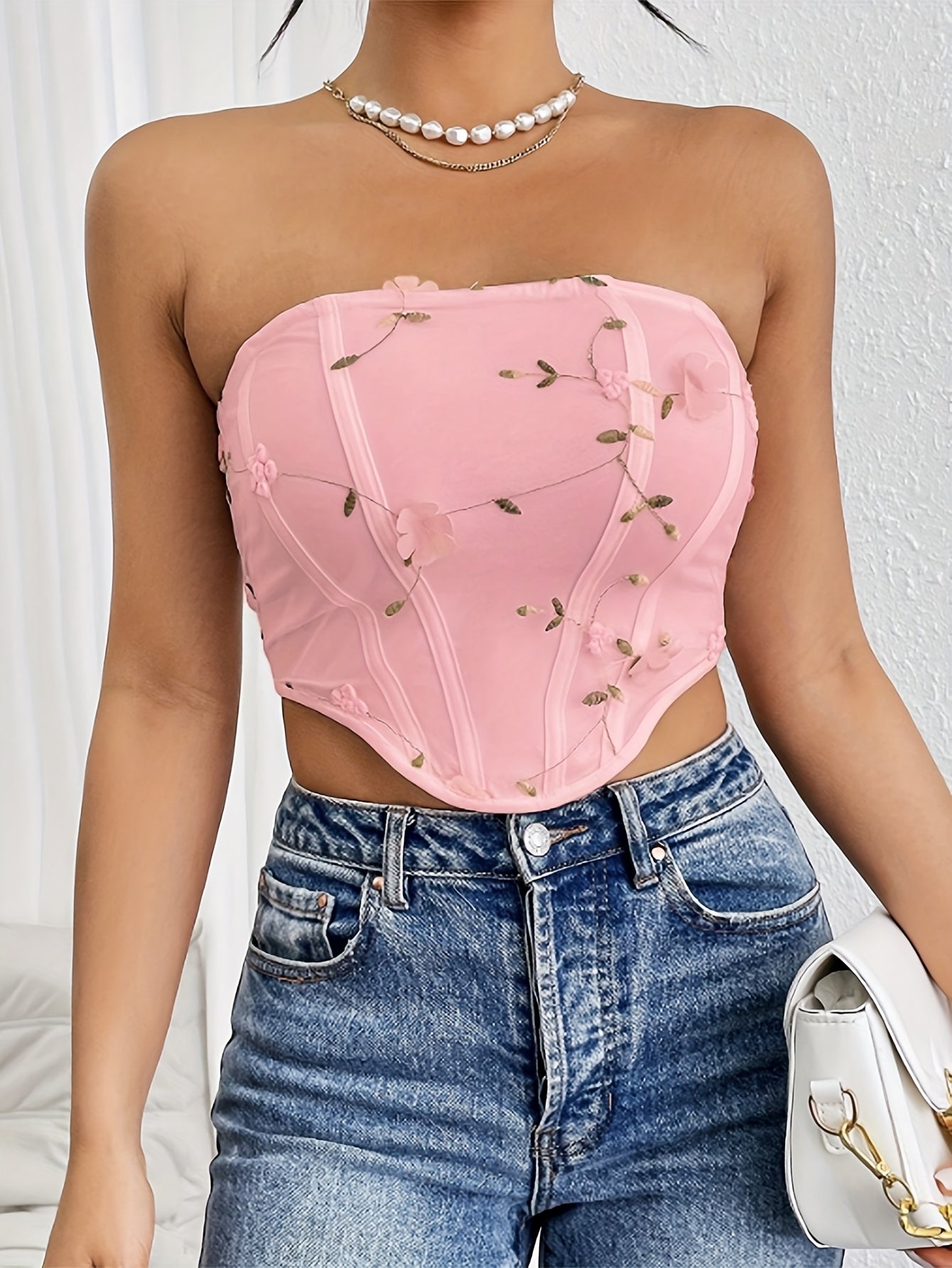 Summer Women'S Fitted Strapless Top in Pink