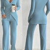 2025 Hit A Women'S Suit with an Irregular Design Exuding a High-End Feel. It'S a Two-Piece Set Featuring a Comfortable Long-Sleeved Top Paired with Wide-Leg Pants.