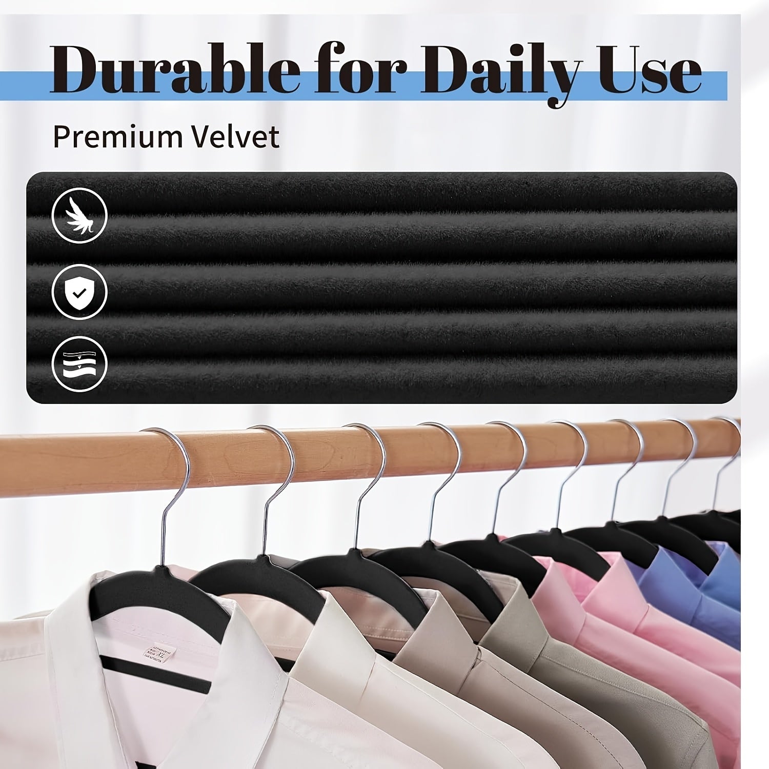 60pcs Black Velvet Hangers with Non-Slip Tie Bar, Premium Slim Felt Clothes Hangers with 360° Swivel Hook for Closet Organization, Elegant and Durable Storage Solution for Coats, Sweaters & Suits, Accessory Hangers | Stylish