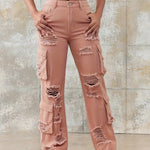 Women'S High Waist Wide Leg Loose Jeans - Pink Button Hole Jeans With Pockets, Casual Loose, Comfortable Four Seasons, Very Suitable For Leisure Outdoor, Fashion Wear, Everything
