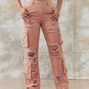 Women'S High Waist Wide Leg Loose Jeans - Pink Button Hole Jeans With Pockets, Casual Loose, Comfortable Four Seasons, Very Suitable For Leisure Outdoor, Fashion Wear, Everything
