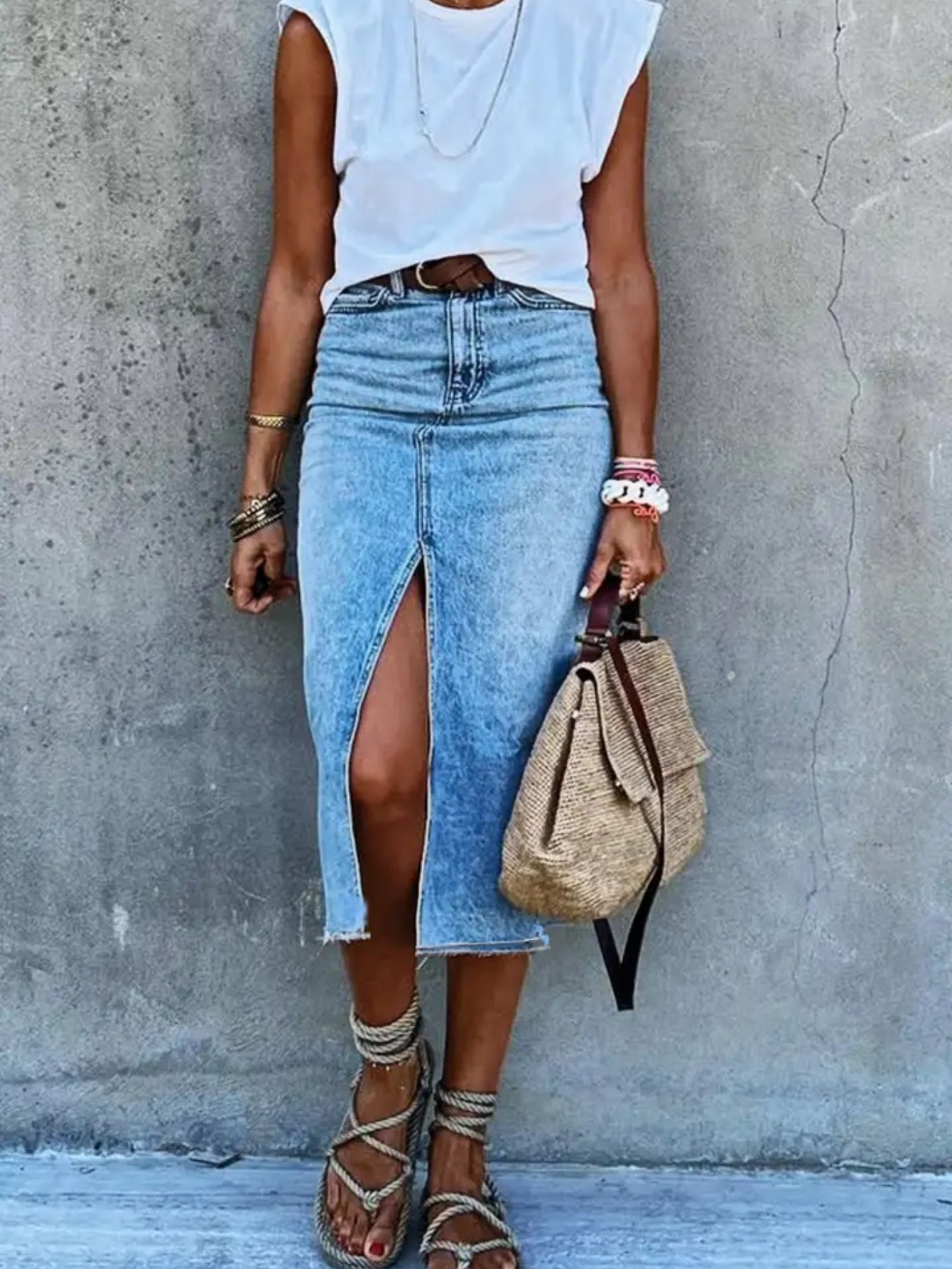 Women's High-Waisted Slim Fit Denim Maxi Skirt with Side Slit - American Classic Elegant Casual to Dressy Versatile Style, Machine Washable for Spring Summer Fall, High Waisted Skirt